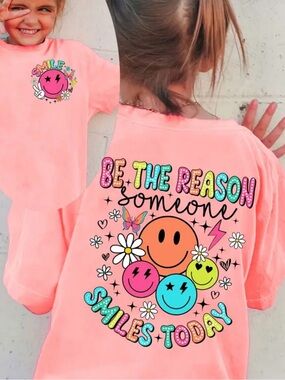 Girls' Coral Pink 'Be The Reason Someone Smiles Today' Graphic Tee